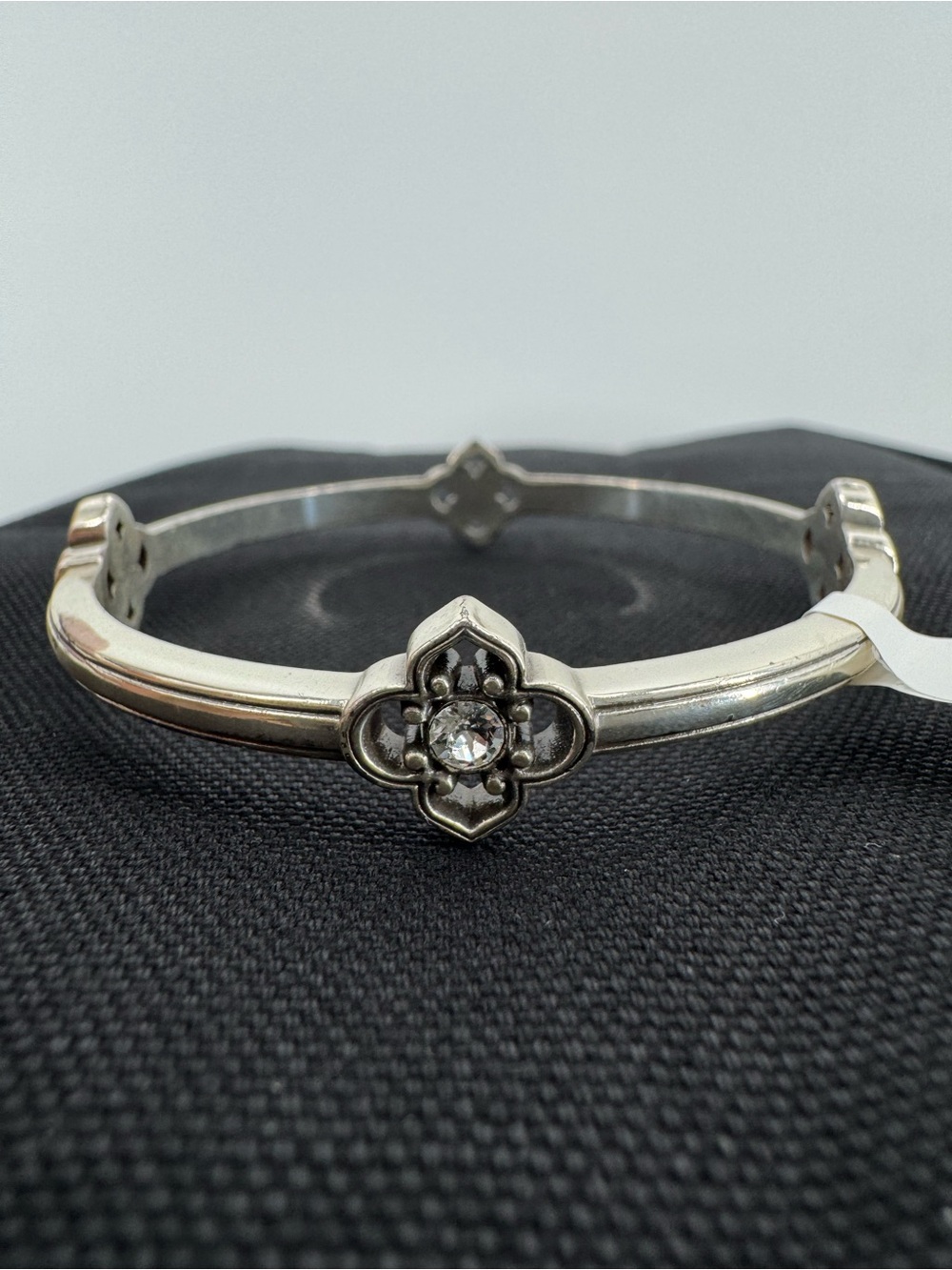 Brighton Sterling Silver Floral Motif Bangle Bracelet - Clear Crystal Accent